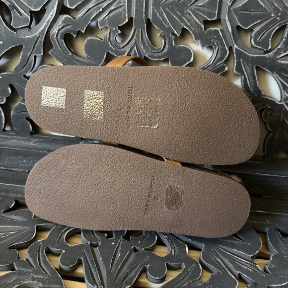 Tory Burch Miller Cloud Shearling Sandals Women’s 7.5 Tan Leather Logo Thong - Picture 9 of 10